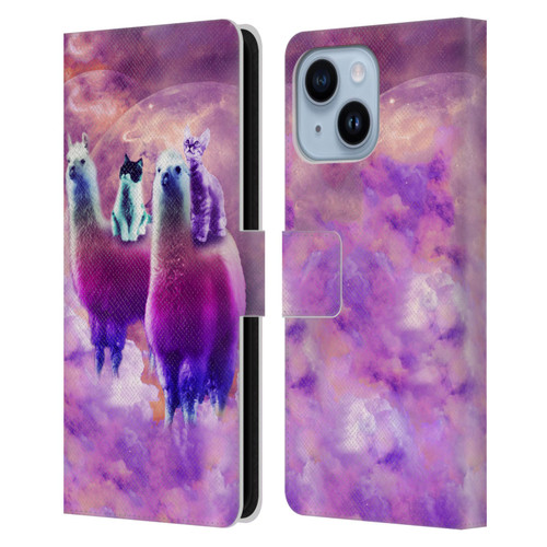 Random Galaxy Space Llama Kitty & Cat Leather Book Wallet Case Cover For Apple iPhone 14 Plus