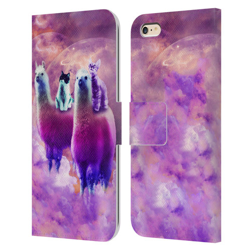 Random Galaxy Space Llama Kitty & Cat Leather Book Wallet Case Cover For Apple iPhone 6 Plus / iPhone 6s Plus