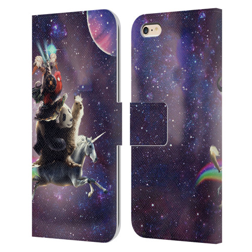 Random Galaxy Space Llama Unicorn Space Ride Leather Book Wallet Case Cover For Apple iPhone 6 Plus / iPhone 6s Plus