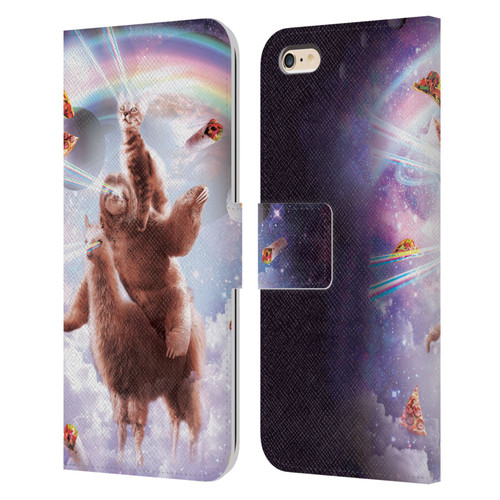 Random Galaxy Space Llama Sloth & Cat Lazer Eyes Leather Book Wallet Case Cover For Apple iPhone 6 Plus / iPhone 6s Plus