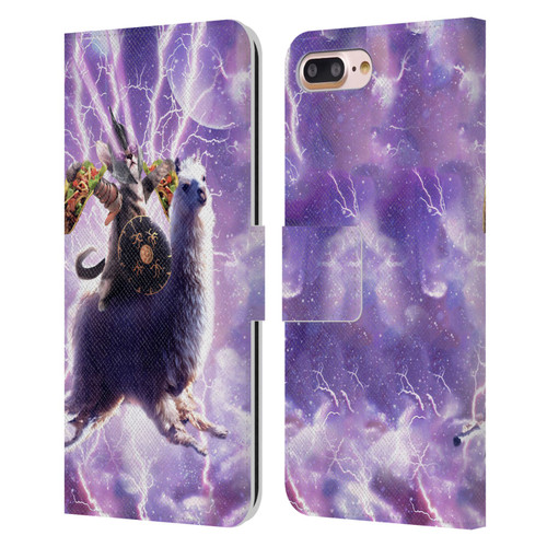 Random Galaxy Space Llama Lazer Cat & Tacos Leather Book Wallet Case Cover For Apple iPhone 7 Plus / iPhone 8 Plus