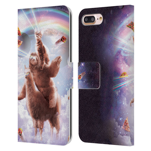 Random Galaxy Space Llama Sloth & Cat Lazer Eyes Leather Book Wallet Case Cover For Apple iPhone 7 Plus / iPhone 8 Plus