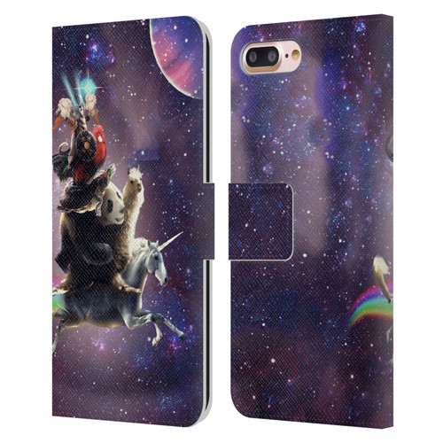 Random Galaxy Space Llama Unicorn Space Ride Leather Book Wallet Case Cover For Apple iPhone 7 Plus / iPhone 8 Plus