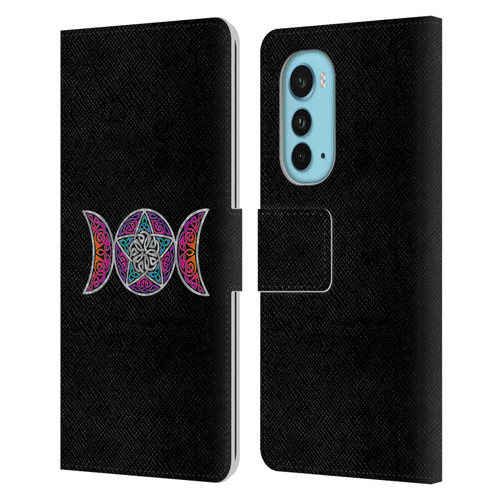 Beth Wilson Celtic Knot Stars Pagan Triple Moon Leather Book Wallet Case Cover For Motorola Edge (2022)