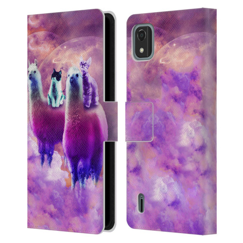Random Galaxy Space Llama Kitty & Cat Leather Book Wallet Case Cover For Nokia C2 2nd Edition