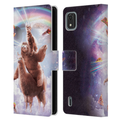 Random Galaxy Space Llama Sloth & Cat Lazer Eyes Leather Book Wallet Case Cover For Nokia C2 2nd Edition