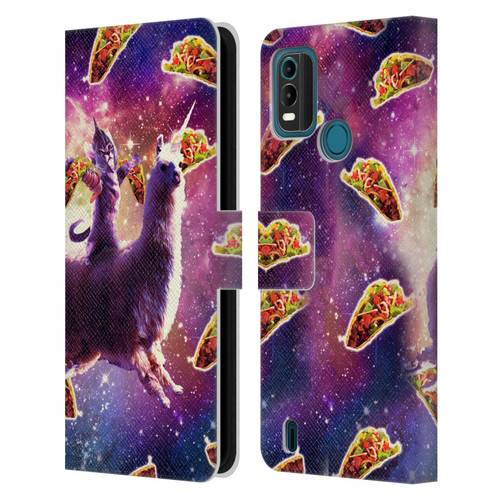 Random Galaxy Space Llama Warrior Cat & Tacos Leather Book Wallet Case Cover For Nokia G11 Plus