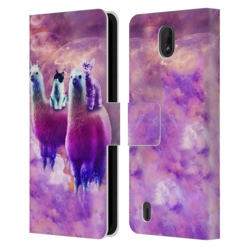 Random Galaxy Space Llama Kitty & Cat Leather Book Wallet Case Cover For Nokia C01 Plus/C1 2nd Edition