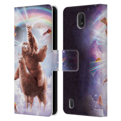 Random Galaxy Space Llama Sloth & Cat Lazer Eyes Leather Book Wallet Case Cover For Nokia C01 Plus/C1 2nd Edition