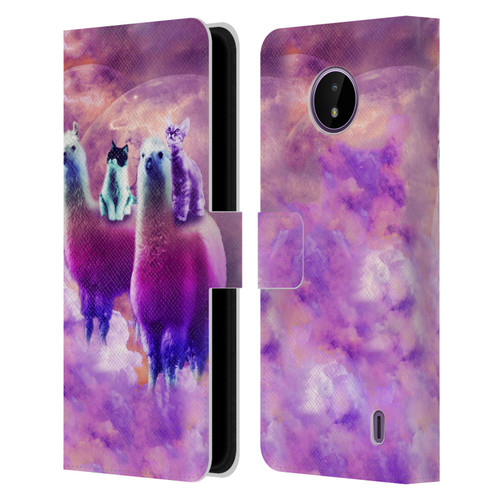 Random Galaxy Space Llama Kitty & Cat Leather Book Wallet Case Cover For Nokia C10 / C20