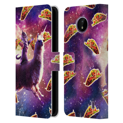 Random Galaxy Space Llama Warrior Cat & Tacos Leather Book Wallet Case Cover For Nokia C10 / C20