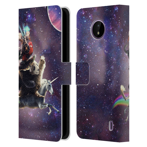 Random Galaxy Space Llama Unicorn Space Ride Leather Book Wallet Case Cover For Nokia C10 / C20