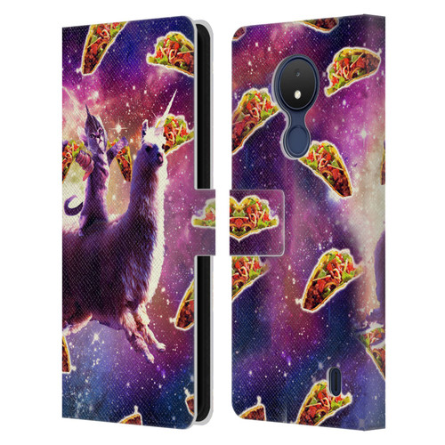 Random Galaxy Space Llama Warrior Cat & Tacos Leather Book Wallet Case Cover For Nokia C21