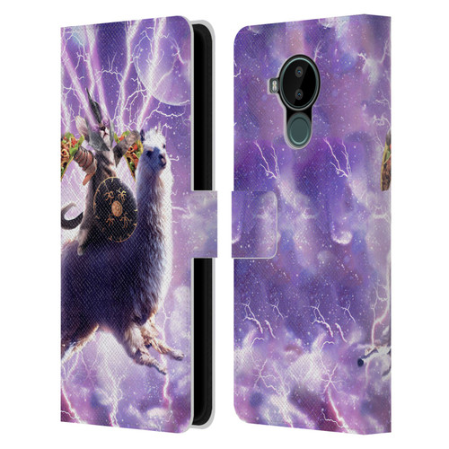 Random Galaxy Space Llama Lazer Cat & Tacos Leather Book Wallet Case Cover For Nokia C30