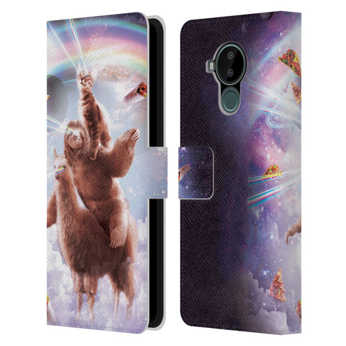 Random Galaxy Space Llama Sloth & Cat Lazer Eyes Leather Book Wallet Case Cover For Nokia C30