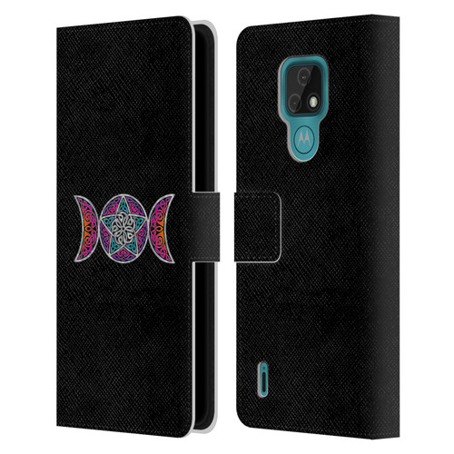Beth Wilson Celtic Knot Stars Pagan Triple Moon Leather Book Wallet Case Cover For Motorola Moto E7