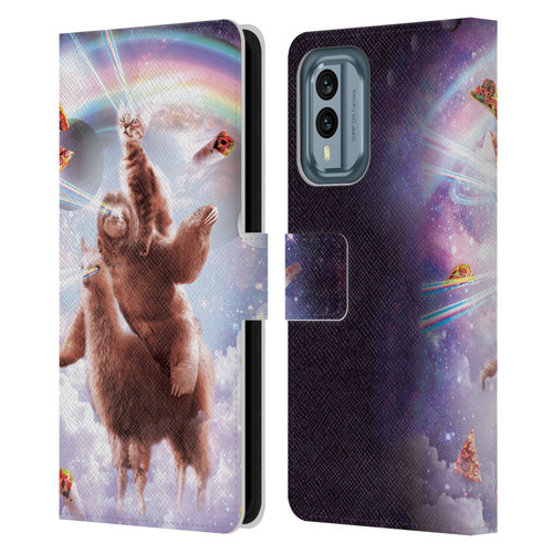 Random Galaxy Space Llama Sloth & Cat Lazer Eyes Leather Book Wallet Case Cover For Nokia X30
