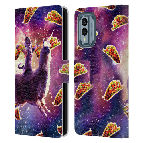 Random Galaxy Space Llama Warrior Cat & Tacos Leather Book Wallet Case Cover For Nokia X30