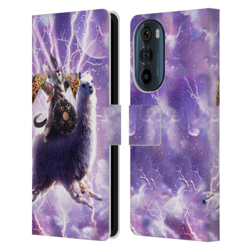 Random Galaxy Space Llama Lazer Cat & Tacos Leather Book Wallet Case Cover For Motorola Edge 30