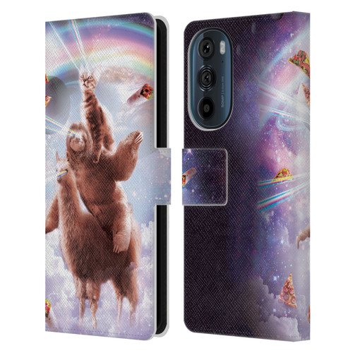 Random Galaxy Space Llama Sloth & Cat Lazer Eyes Leather Book Wallet Case Cover For Motorola Edge 30