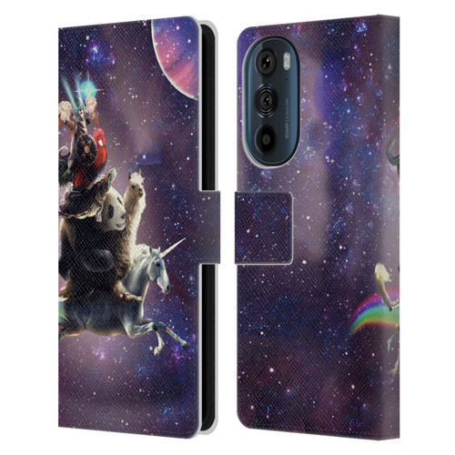 Random Galaxy Space Llama Unicorn Space Ride Leather Book Wallet Case Cover For Motorola Edge 30
