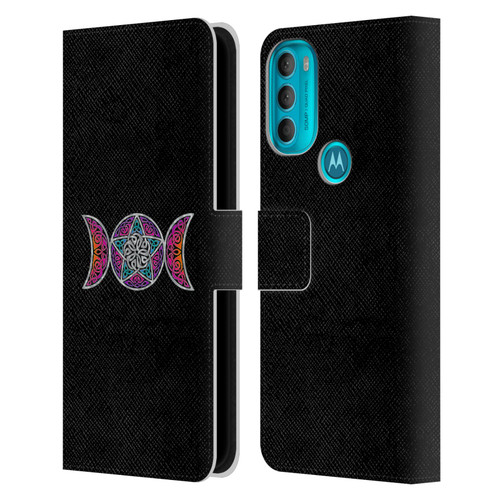 Beth Wilson Celtic Knot Stars Pagan Triple Moon Leather Book Wallet Case Cover For Motorola Moto G71 5G