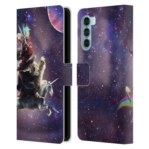 Random Galaxy Space Llama Unicorn Space Ride Leather Book Wallet Case Cover For Motorola Edge S30 / Moto G200 5G