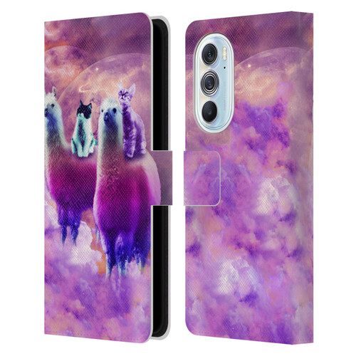 Random Galaxy Space Llama Kitty & Cat Leather Book Wallet Case Cover For Motorola Edge X30
