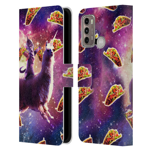 Random Galaxy Space Llama Warrior Cat & Tacos Leather Book Wallet Case Cover For Motorola Moto G60 / Moto G40 Fusion
