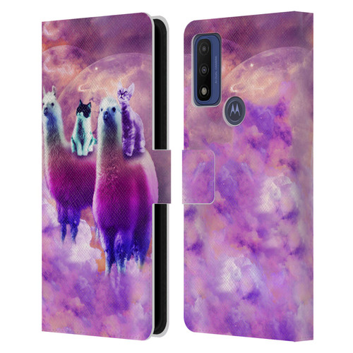 Random Galaxy Space Llama Kitty & Cat Leather Book Wallet Case Cover For Motorola G Pure