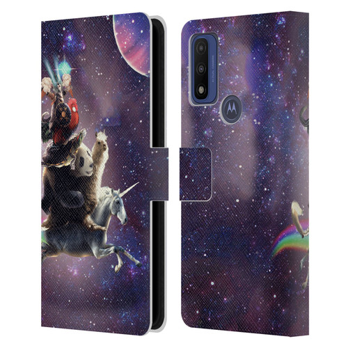Random Galaxy Space Llama Unicorn Space Ride Leather Book Wallet Case Cover For Motorola G Pure