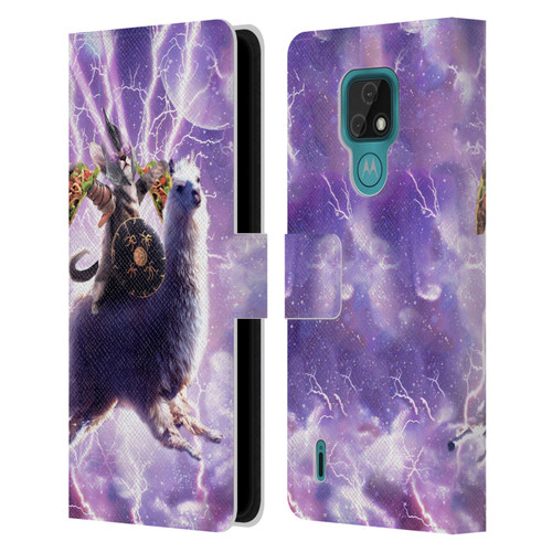 Random Galaxy Space Llama Lazer Cat & Tacos Leather Book Wallet Case Cover For Motorola Moto E7
