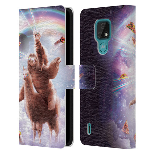 Random Galaxy Space Llama Sloth & Cat Lazer Eyes Leather Book Wallet Case Cover For Motorola Moto E7