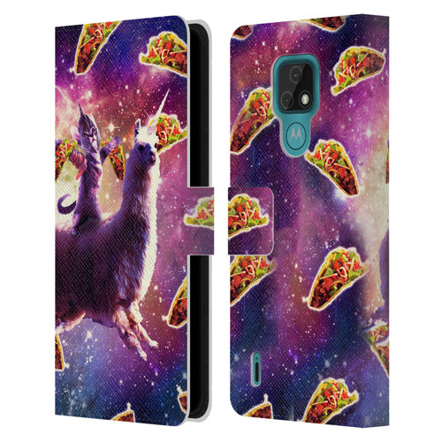 Random Galaxy Space Llama Warrior Cat & Tacos Leather Book Wallet Case Cover For Motorola Moto E7