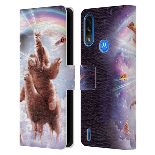 Random Galaxy Space Llama Sloth & Cat Lazer Eyes Leather Book Wallet Case Cover For Motorola Moto E7 Power / Moto E7i Power