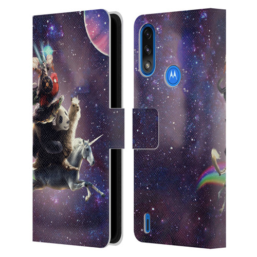 Random Galaxy Space Llama Unicorn Space Ride Leather Book Wallet Case Cover For Motorola Moto E7 Power / Moto E7i Power