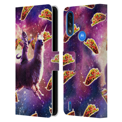 Random Galaxy Space Llama Warrior Cat & Tacos Leather Book Wallet Case Cover For Motorola Moto E7 Power / Moto E7i Power