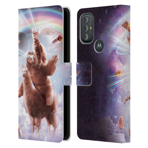 Random Galaxy Space Llama Sloth & Cat Lazer Eyes Leather Book Wallet Case Cover For Motorola Moto G10 / Moto G20 / Moto G30