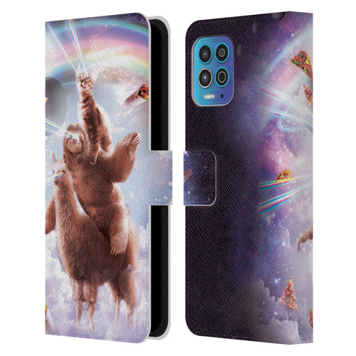 Random Galaxy Space Llama Sloth & Cat Lazer Eyes Leather Book Wallet Case Cover For Motorola Moto G100