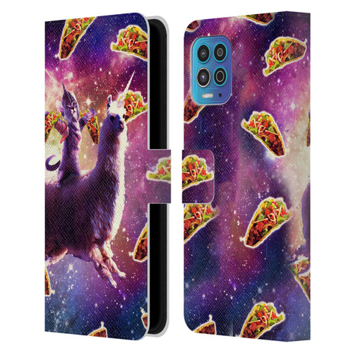 Random Galaxy Space Llama Warrior Cat & Tacos Leather Book Wallet Case Cover For Motorola Moto G100