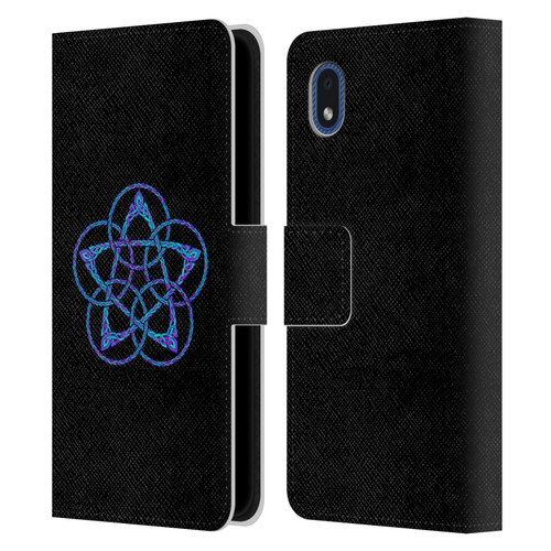 Beth Wilson Celtic Knot Stars Blue & Purple Circles Leather Book Wallet Case Cover For Samsung Galaxy A01 Core (2020)