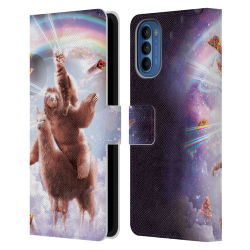 Random Galaxy Space Llama Sloth & Cat Lazer Eyes Leather Book Wallet Case Cover For Motorola Moto G41