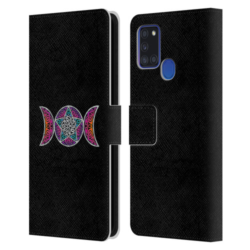 Beth Wilson Celtic Knot Stars Pagan Triple Moon Leather Book Wallet Case Cover For Samsung Galaxy A21s (2020)