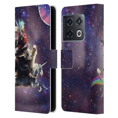 Random Galaxy Space Llama Unicorn Space Ride Leather Book Wallet Case Cover For OnePlus 10 Pro
