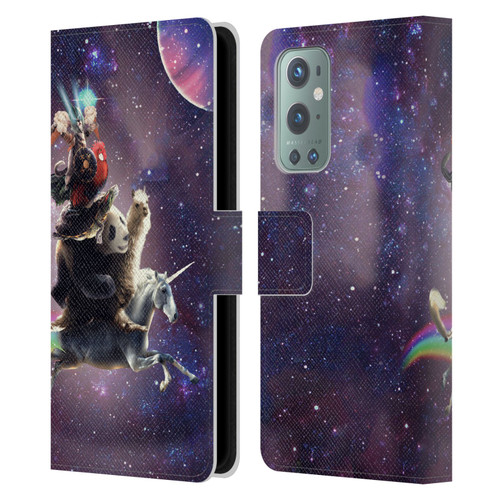 Random Galaxy Space Llama Unicorn Space Ride Leather Book Wallet Case Cover For OnePlus 9