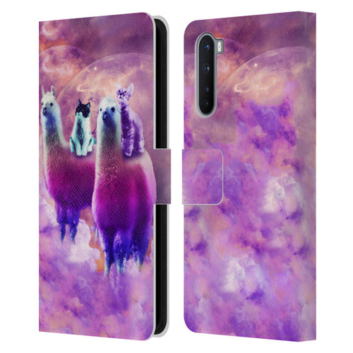 Random Galaxy Space Llama Kitty & Cat Leather Book Wallet Case Cover For OnePlus Nord 5G