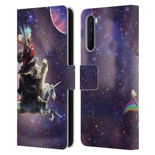 Random Galaxy Space Llama Unicorn Space Ride Leather Book Wallet Case Cover For OnePlus Nord 5G