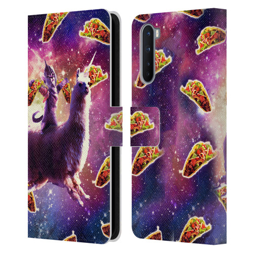 Random Galaxy Space Llama Warrior Cat & Tacos Leather Book Wallet Case Cover For OnePlus Nord 5G