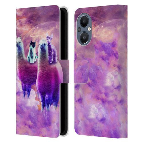 Random Galaxy Space Llama Kitty & Cat Leather Book Wallet Case Cover For OnePlus Nord N20 5G