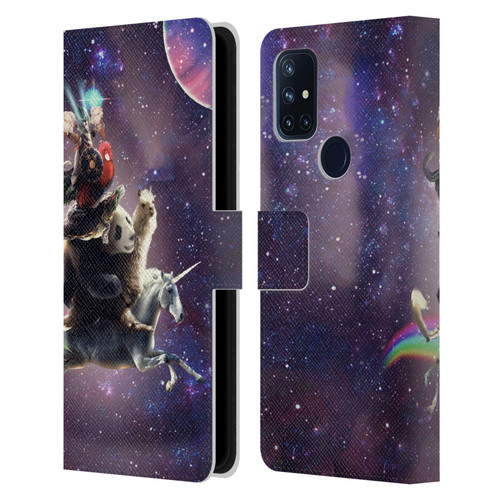 Random Galaxy Space Llama Unicorn Space Ride Leather Book Wallet Case Cover For OnePlus Nord N10 5G